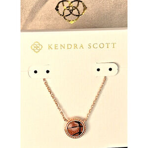 Kendra Scott Basketball Rose Gold Pendant Necklace in Orange Dust Pouch New